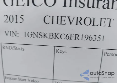 2015 Chevrolet Tahoe Lt из США, поврежденный, VIN 1GNSKBKC6FR196351